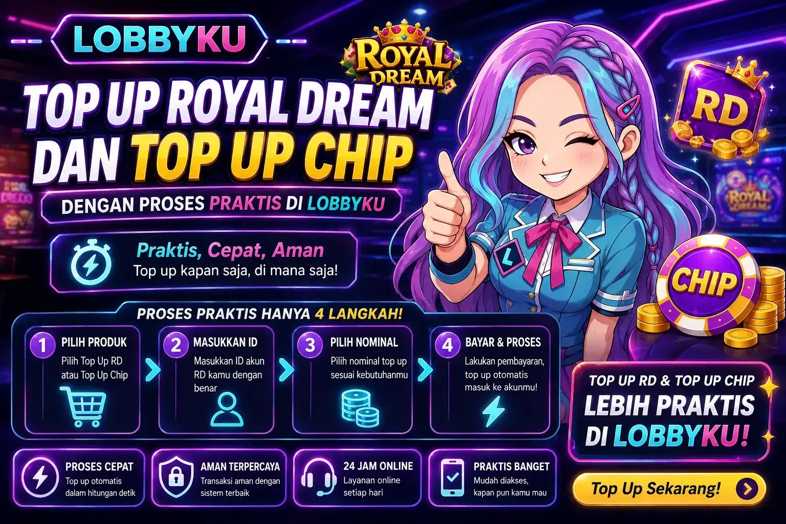 Top up Royal Dream dan top up chip dengan proses praktis di Lobbyku